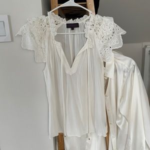 Hale Bob white lace sleeve top blouse